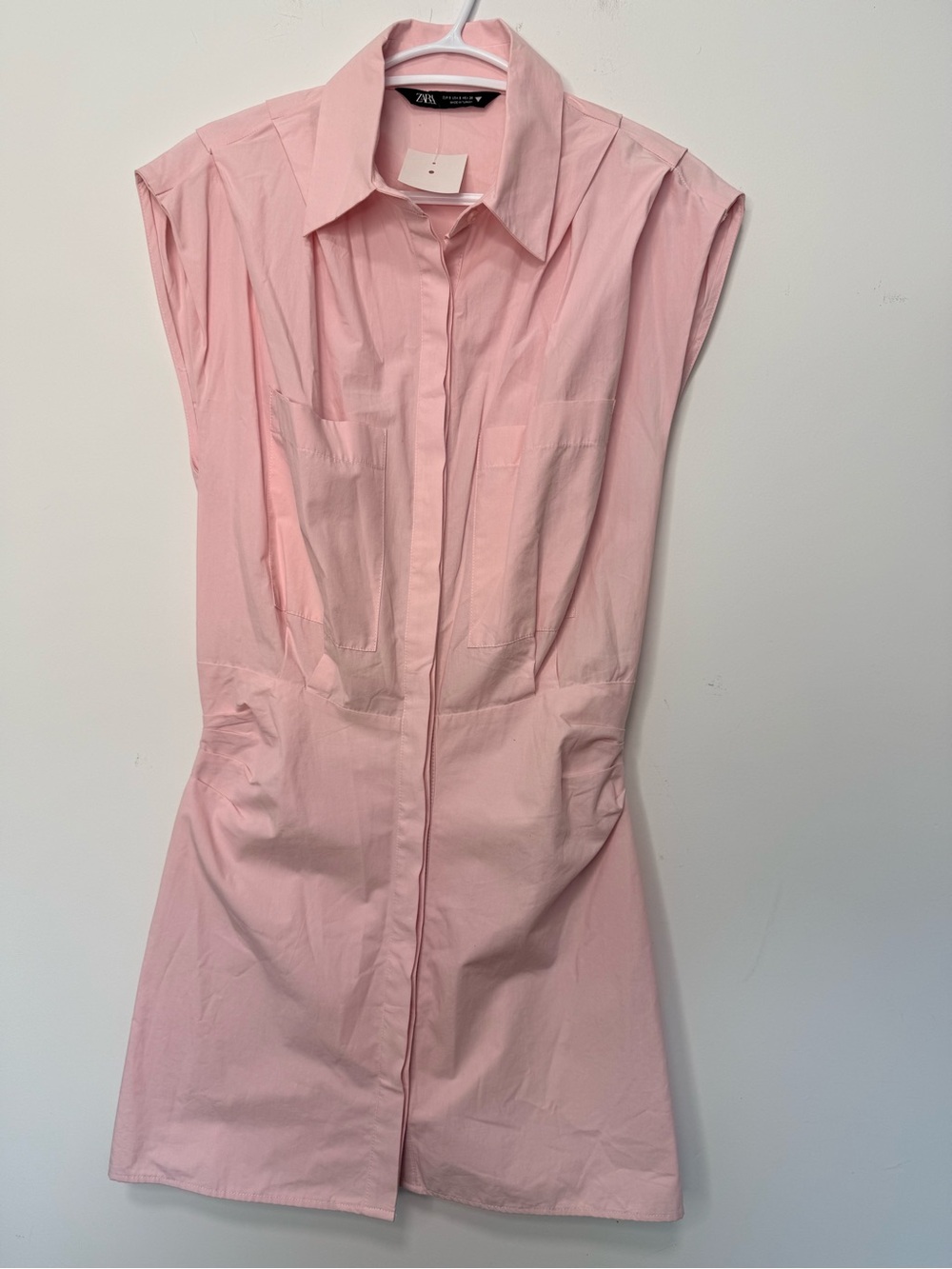 ZARA POPLIN DRESS WITH GATHERED DETAIL PINK 100% COTTON SIZE small - Picture 7 of 16